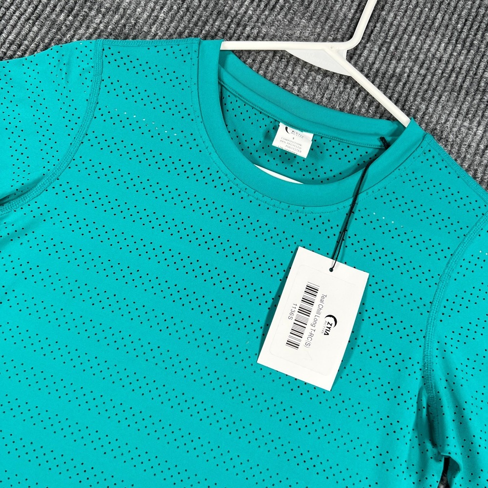 Zyia Active Shirt Womens Small Teal Mesh Long Sleeve Performance Gym New